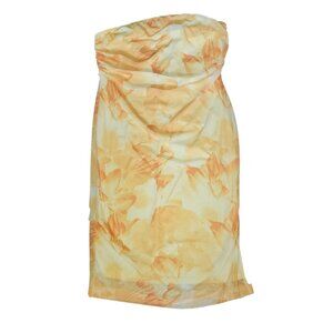 Shein Curve Dress Womens Plus Size 4XL Yellow Orange Floral Strapless Mesh Y2K